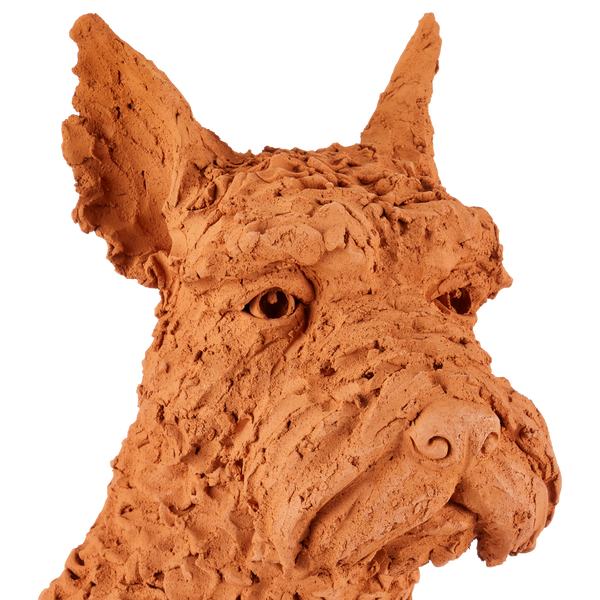 Oscar the Scottish Terrier Sculpture - Whimsical Terracotta Art by Nhut Nhathawut, 23.5" Tall