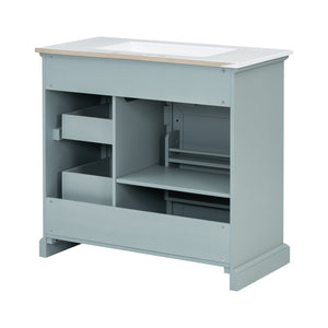 English Elm [video] 36 Inch Freestanding Bathroom Vanity Rubberwood Cabinet with Ceramic Sink Storage Grey N759P313315F