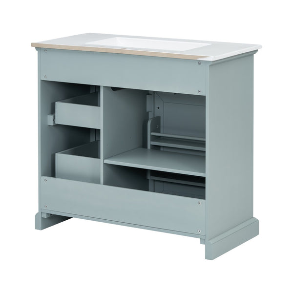 English Elm [video] 36 Inch Freestanding Bathroom Vanity Rubberwood Cabinet with Ceramic Sink Storage Grey N759P313315F