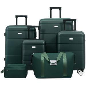 English Elm 6 Piece Hardshell Abs Travel Set with Spinner Wheels Combination Lock and Toiletry Bag Dark Green N732P391314M