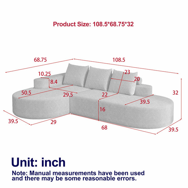 English Elm Modern Curved Chenille Sectional Sofa Set - L-Shaped Couch With 3 Pillows For Ultimate Comfort W834S00453