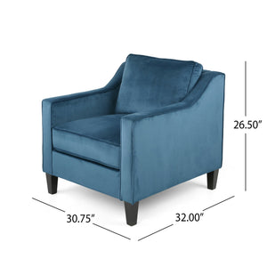 English Elm Christopher Knight Home® - Blue Velvet Upholstered Club Chair with Tonal Piping, Tapered Birch Legs, Plush Polyester Velvet Comfort N758P268293B