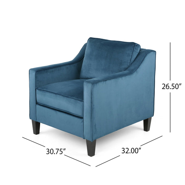English Elm Christopher Knight Home® - Blue Velvet Upholstered Club Chair with Tonal Piping, Tapered Birch Legs, Plush Polyester Velvet Comfort N758P268293B