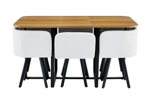 English Elm 7-piece Space Saving Dining Set Melamine Top Pu Seats Iron Frame for Small Kitchens W3875S00013