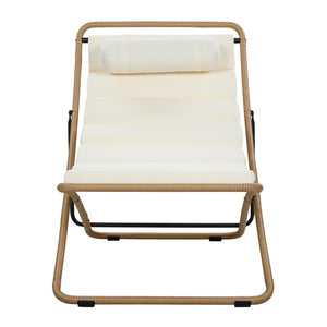 English Elm Trexm Rattan Wrapped Folding Outdoor Lounge Chair Set with Cushion and Adjustable Recline Yellow N715P428435V