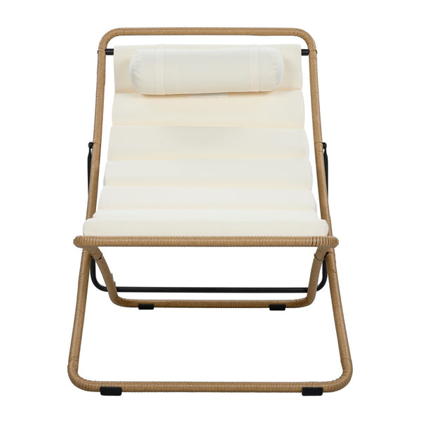 English Elm Trexm Rattan Wrapped Folding Outdoor Lounge Chair Set with Cushion and Adjustable Recline Yellow N715P428435V