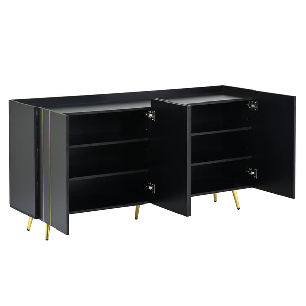English Elm ON-TREND Luxurious Modern Shoe Cabinet with Gold Accents and 4 Adjustable Shelves for Versatile Storage Black N721P191139B