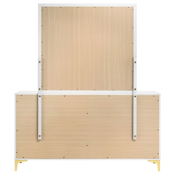 English Elm James White Glam Dresser with Mirror Gold Hardware Six Drawers Bedroom Vanity Set B062S01742