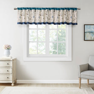 Madison Park Serene Traditional Embroidered Window Valance MP41-4210 Navy