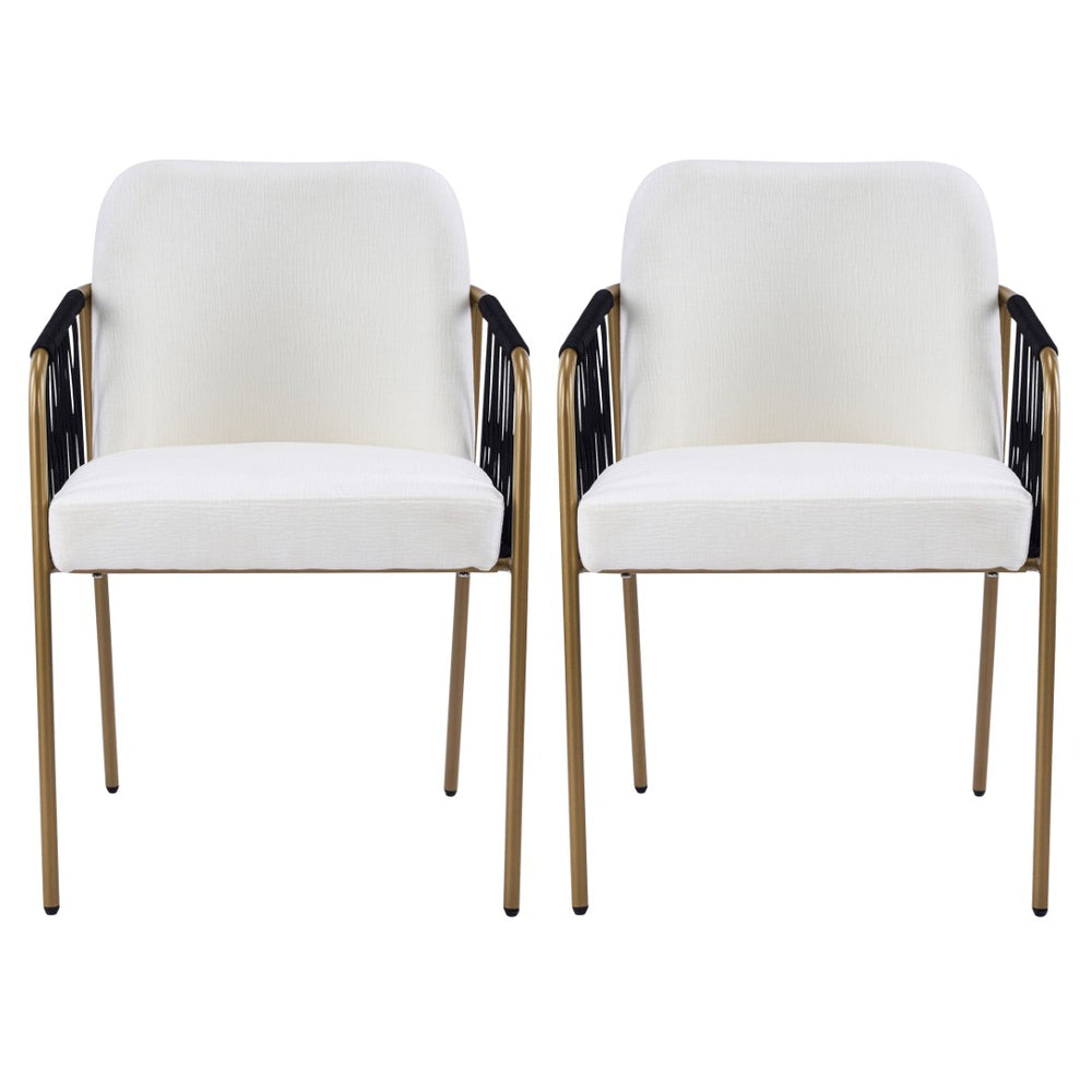English Elm Fabric Upholstered Dining Chairs Glam Set of Two with Gold Accents Iron Frame N768P379517W