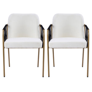 English Elm Fabric Upholstered Dining Chairs Glam Set of Two with Gold Accents Iron Frame N768P379517W