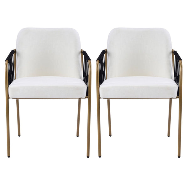 English Elm Fabric Upholstered Dining Chairs Glam Set of Two with Gold Accents Iron Frame N768P379517W