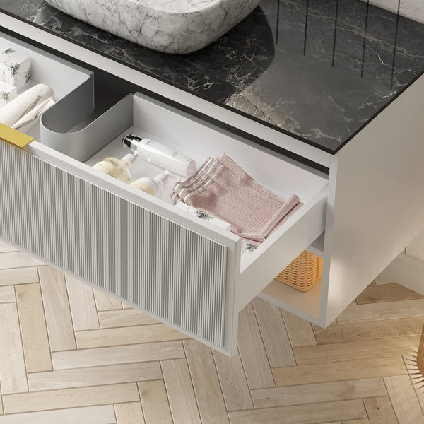English Elm Malone Floating Bathroom Vanity Cabinet with Sintered Stone Top and Led Shelf W2615P303709