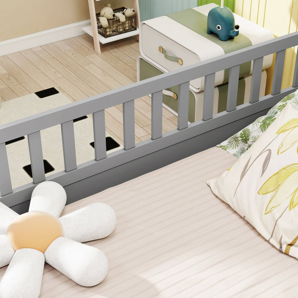 English Elm Full Montessori Floor Bed Frame For Kids - Secure, Low-Profile Design In Gray For Safe Play & Sleep W1858P164934