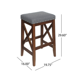English Elm Christopher Knight Home® - SADDLE Barstool Set of 2 with Upholstered Fabric Seat, Nailhead Trim and Sturdy X-Frame Wood Base Charcoal 65637.00CHAR