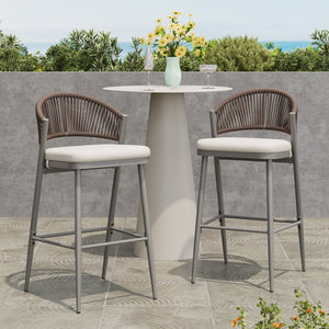 English Elm Christopher Knight Home® - Outdoor 30.25" Height Barstools Set Of 2 - Stylish Metal Frame With Scallop Backrest & Cushions N772P245120G