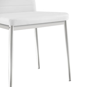 English Elm Modern Dining Chair Set for 4 — White PU Leather Seats, Silver Chrome Legs, Comfortable 280lb Capacity W241P294834