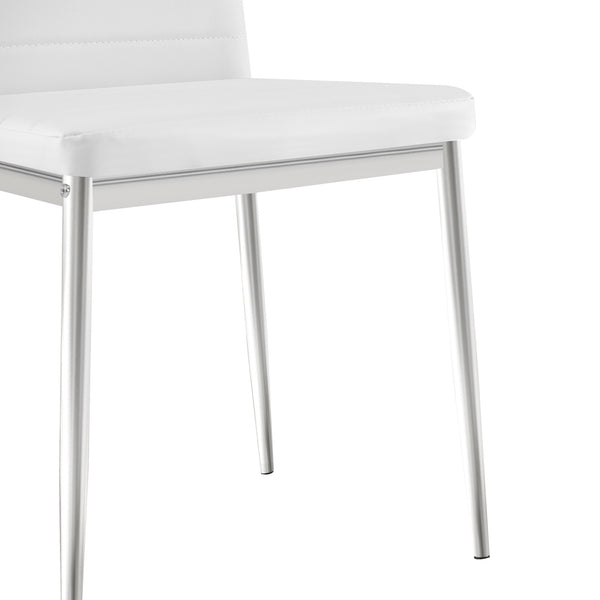 English Elm Modern Dining Chair Set for 4 — White PU Leather Seats, Silver Chrome Legs, Comfortable 280lb Capacity W241P294834