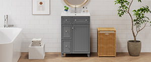 English Elm 24" Gray Bathroom Vanity Cabinet with Ceramic Sink, Soft-Close Door, 2 Drawers, Smart Storage, Durable Design N729P264336E