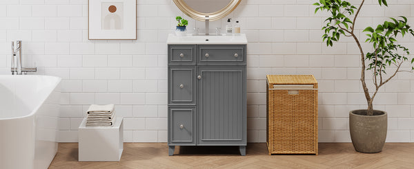 English Elm 24" Gray Bathroom Vanity Cabinet with Ceramic Sink, Soft-Close Door, 2 Drawers, Smart Storage, Durable Design N729P264336E