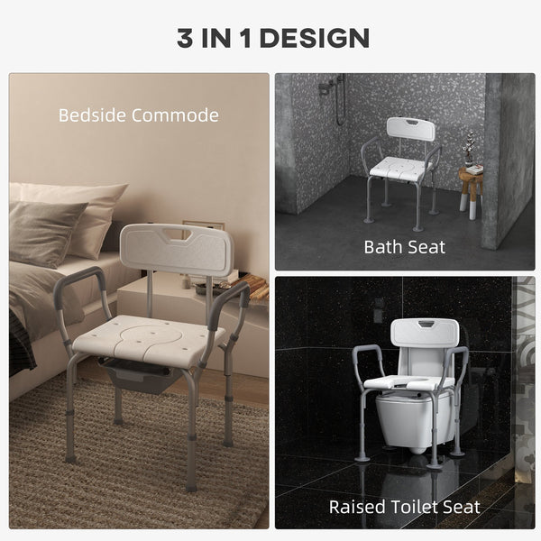 English Elm HOMCOM Adjustable 3-in-1 Shower Chair with Back & Arms, Raised Commode Seat, Suction Feet for Seniors W2225P217468