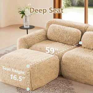 English Elm 149'' Plush Modular Cloud Sofa Boneless Ergonomic Design for Home Theater Lounge Light Khaki W714S01571