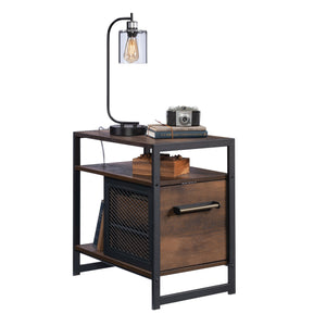 English Elm Side Table Brown Finish Night Stand with Drawer & Open Shelf, Compact Oak Accent, Durable Engineered Wood, Easy Assembly (24" H) B356P367900