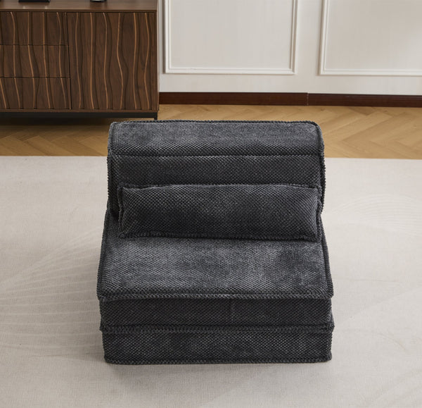 English Elm Compression Mahjong Sofa Bed - Stylish Modular Floor Seating, Soft Fleece, No Assembly, Dark Grey W3723P377151