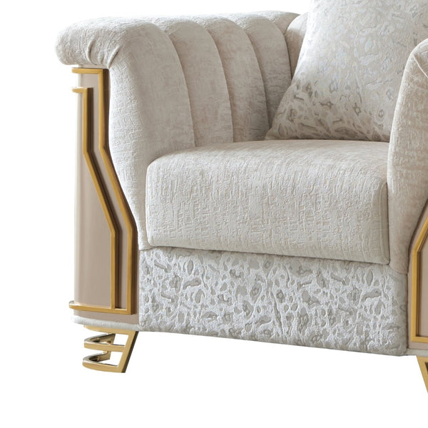 English Elm Chateau Three Piece Living Room Sofa Set Cream Upholstery Gold Steel Legs Glam B009S02179