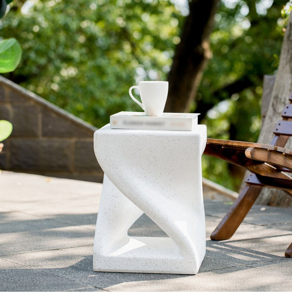 English Elm Outdoor Mgo Side Table Twisted Pedestal Terrazzo Speckled All Weather Patio End N765P382572G