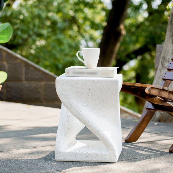 English Elm Outdoor Mgo Side Table Twisted Pedestal Terrazzo Speckled All Weather Patio End N765P382572G