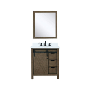English Elm Rustic Brown Bath Vanity 30" W x 22" D with Cultured Marble Top, Matte Black Faucet, 28" Mirror B2731S01338