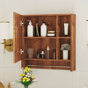 English Elm Bathroom Walnut Mirror Cabinet Wall Mounted with 4 Compartments, Towel Rack, HD Mirror, Moisture-Resistant W3226P325706