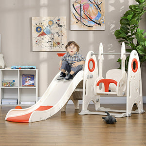English Elm Qaba 4 in 1 Indoor Toddler Playset with Slide Swing Climber and Basketball Hoop W2225P217352