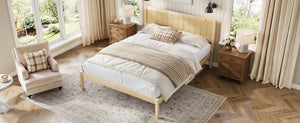 English Elm Platform King Bed Solid Pine Panel Headboard Wood Slat Base Modern Bedroom Frame Natural N709P425341N