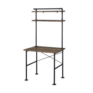 English Elm Rustic Oak And Black Writing Desk With 2 Shelves - Industrial Style For Home Office & Crafting B062P209208-GIGA