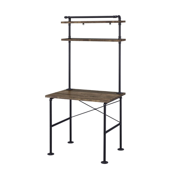 English Elm Rustic Oak And Black Writing Desk With 2 Shelves - Industrial Style For Home Office & Crafting B062P209208-GIGA