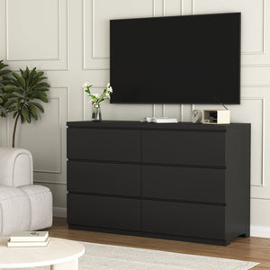 English Elm 6 Drawer Wide Chest Handleless Wood Storage Tower for Bedroom Entryway Living Room W409P334004