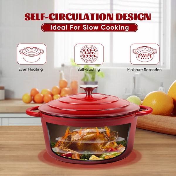 English Elm Miereirl Enameled 4.5 Quart Dutch Oven Red with Shower Lid, Nonstick Porcelain Coating, Versatile Cooking T3950P385669