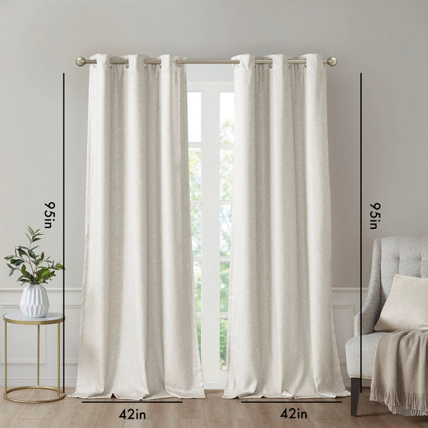English Elm Tonal SunSmart Como Faux Silk Total Blackout Curtain Panels Pair with Thermal Foam‑Back, Grommet Top Ivory 6.59 L x 16.14 W x 7.48 H B03599834