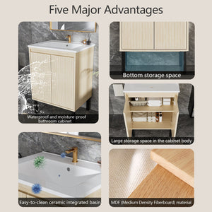 English Elm 24 Compact Bathroom Vanity with Sink — Floor-Standing Stability, Soft-Close Drawers, Large Storage, Durable Finish Oak 29.13 L x 6.49 W x 26.37 H W3520S00016