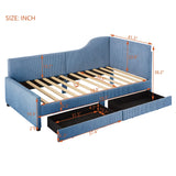 English Elm Twin Size L-Shaped Corduroy Daybed,Upholstered Bed Frame With 2 Storage Drawers,Blue