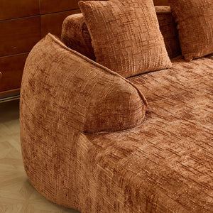 English Elm Beige Chenille L-shaped Sectional Sofa with Chaise Deep Seating and Curved Armrests Orange W3612S00028