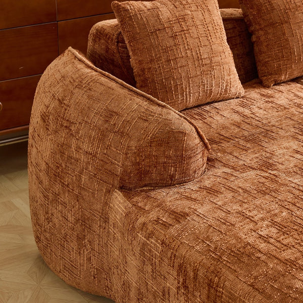 English Elm Beige Chenille L-shaped Sectional Sofa with Chaise Deep Seating and Curved Armrests Orange W3612S00028