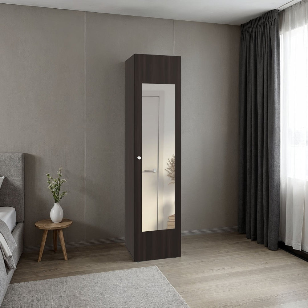 English Elm Home Freestanding Tall Mirrored Cabinet with Four Interior Shelves for Bedroom Bath Brown Oak B200P465728
