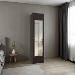 English Elm Home Freestanding Tall Mirrored Cabinet with Four Interior Shelves for Bedroom Bath Brown Oak B200P465728