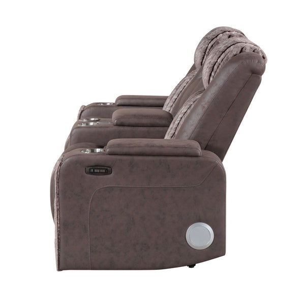 English Elm Duran Power Reclining Loveseat with Adjustable Headrests Led Lighting and Bluetooth Brown B201P412677