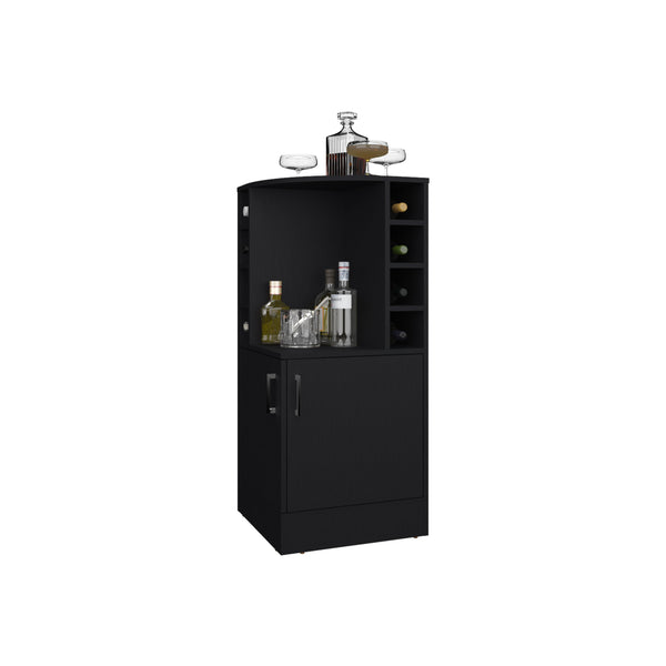 English Elm FM Corner Bar Cabinet with 8-Bottle Rack, Open Display Shelves and Hidden Storage for Home Entertaining Black 47.2 L x 23.2 W x 4.7 H B128P269881