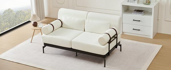 English Elm Modern Loveseat Sofa with Cylindrical Armrests, Built-In USB Ports, Chenille Cushions, Steel Frame Beige N719P290584A