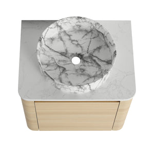 English Elm 24'' Wall-Mounted Bathroom Vanity With Ceramic Vessel Sink & Soft-Close Door For Small Spaces W999S00460